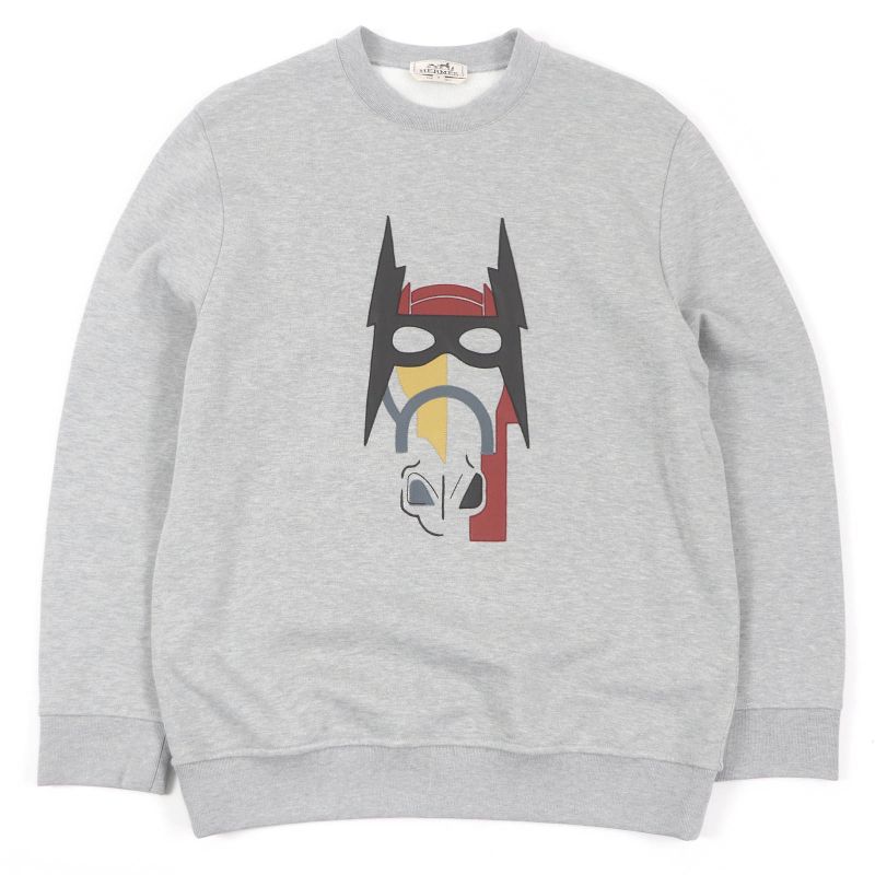 Hermes 2022 Horse Lamb Leather Patch Crew Neck Sweatshirt Grey S Made In Italy