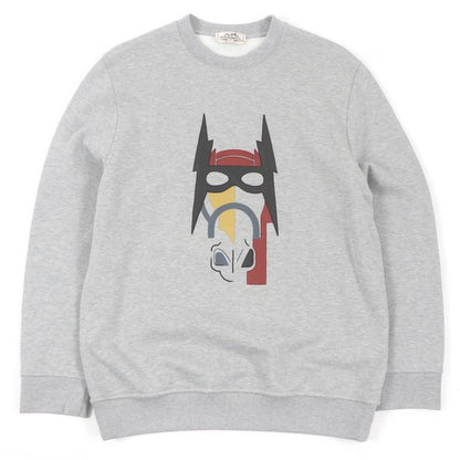 Hermes 2022 Horse Lamb Leather Patch Crew Neck Sweatshirt Grey S Made In Italy