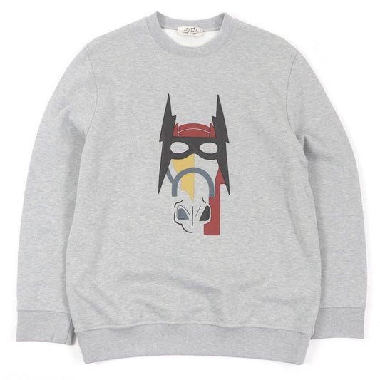 Hermes 2022 Horse Lamb Leather Patch Crew Neck Sweatshirt Grey S Made In Italy