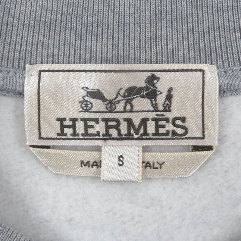 Hermes 2022 Horse Lamb Leather Patch Crew Neck Sweatshirt Grey S Made In Italy