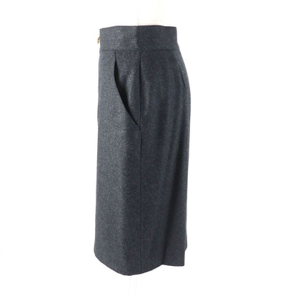 CHANEL Vintage 60pa19229 100% Wool Coco Mark Zip Knee Length Tight Skirt