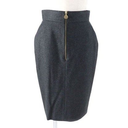 CHANEL Vintage 60pa19229 100% Wool Coco Mark Zip Knee Length Tight Skirt