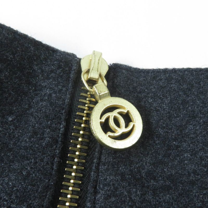 CHANEL Vintage 60pa19229 100% Wool Coco Mark Zip Knee Length Tight Skirt
