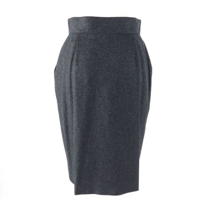 CHANEL Vintage 60pa19229 100% Wool Coco Mark Zip Knee Length Tight Skirt