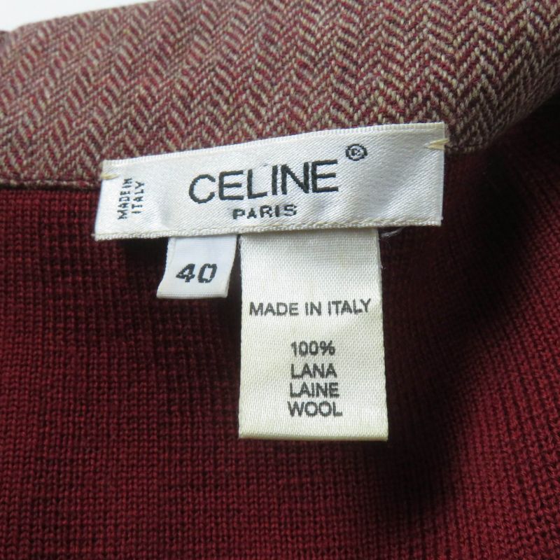 Celine Vintage 100% Wool Docking Dress With Logo Button And Belt Red 40 Genuine