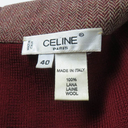 Celine Vintage 100% Wool Docking Dress With Logo Button And Belt Red 40 Genuine