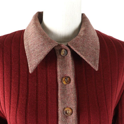 Celine Vintage 100% Wool Docking Dress With Logo Button And Belt Red 40 Genuine