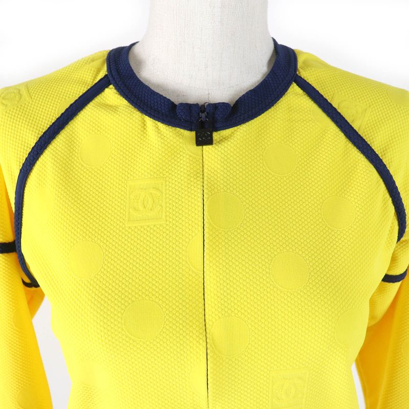 CHANEL Vintage 08P P33377 Sport Line Coco Mark Dot Pattern Collarless Zip Up