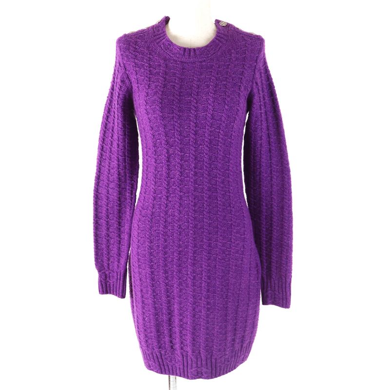 CHANEL 23AW P75622 Wool Cashmere Double-shoulder Coco Mark Button Knit Dress