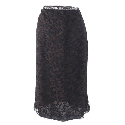 CHANEL 98A P12215 Total Logo Lace Camisole Skirt Setup Black Dark Brown 42 Made