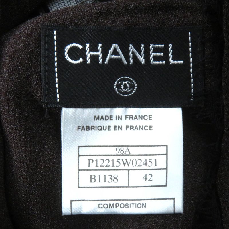 CHANEL 98A P12215 Total Logo Lace Camisole Skirt Setup Black Dark Brown 42 Made