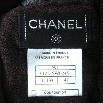 CHANEL 98A P12215 Total Logo Lace Camisole Skirt Setup Black Dark Brown 42 Made