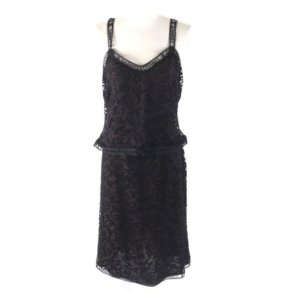 CHANEL 98A P12215 Total Logo Lace Camisole Skirt Setup Black Dark Brown 42 Made