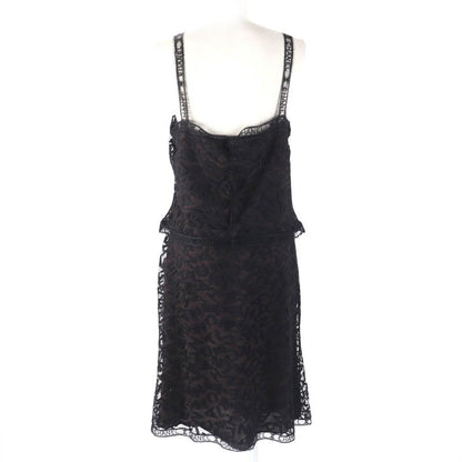 CHANEL 98A P12215 Total Logo Lace Camisole Skirt Setup Black Dark Brown 42 Made