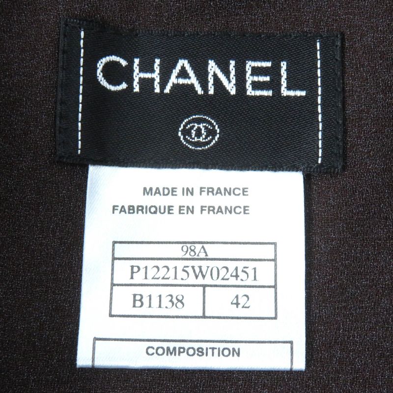 CHANEL 98A P12215 Total Logo Lace Camisole Skirt Setup Black Dark Brown 42 Made