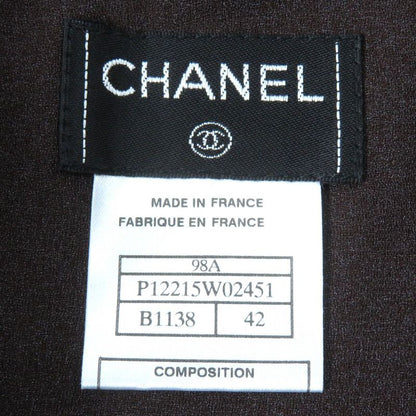 CHANEL 98A P12215 Total Logo Lace Camisole Skirt Setup Black Dark Brown 42 Made