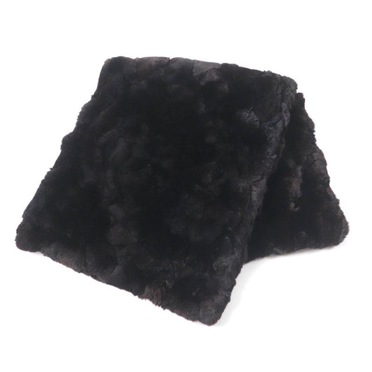 CHANEL Vintage Orillag Fur 100% Silk Lining Large Size Stole Shawl Dark Brown