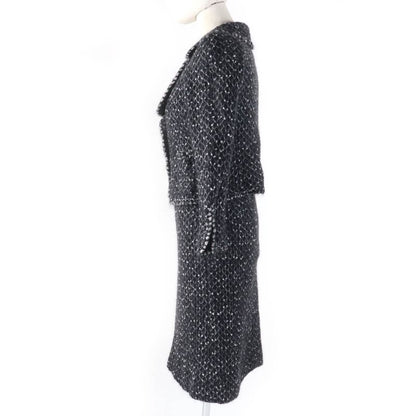 CHANEL 05A P26927 Mohair Blend Logo Faux Pearl Button Knit Jacket + Skirt Suit