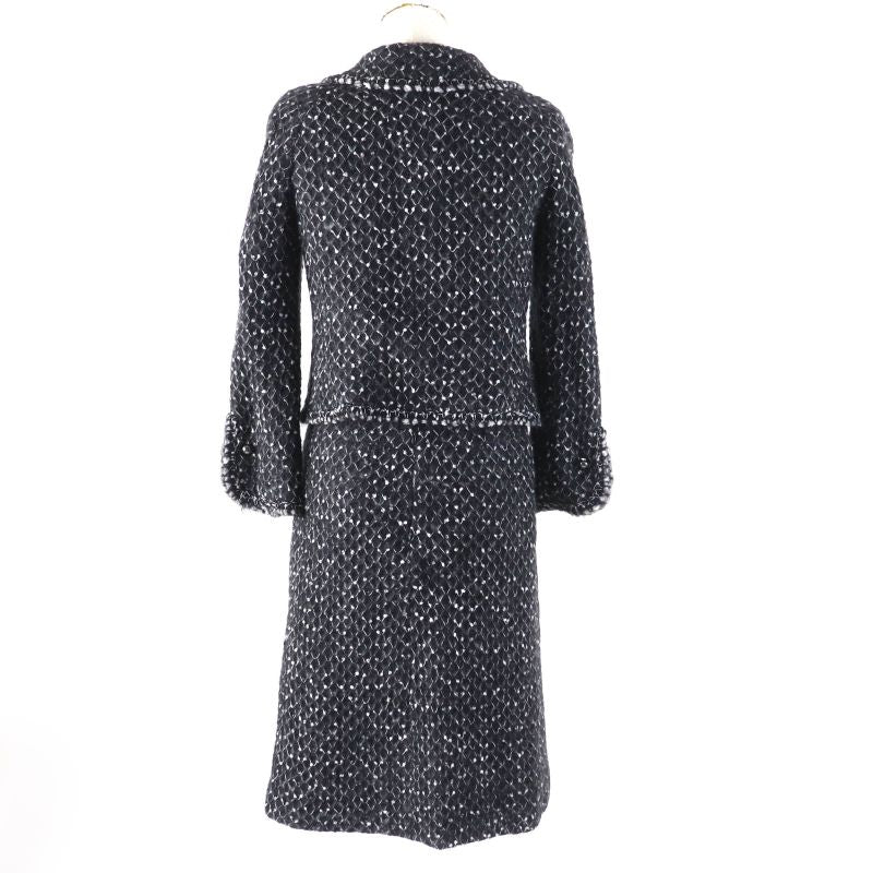 CHANEL 05A P26927 Mohair Blend Logo Faux Pearl Button Knit Jacket + Skirt Suit