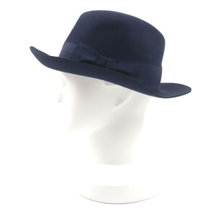 Hermes 100% Wool Lapin Felt Hat With Ribbon 100% Silk Lining Navy 56 Made In