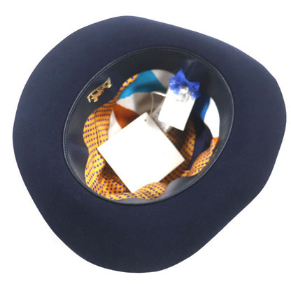 Hermes 100% Wool Lapin Felt Hat With Ribbon 100% Silk Lining Navy 56 Made In