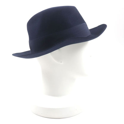 Hermes 100% Wool Lapin Felt Hat With Ribbon 100% Silk Lining Navy 56 Made In