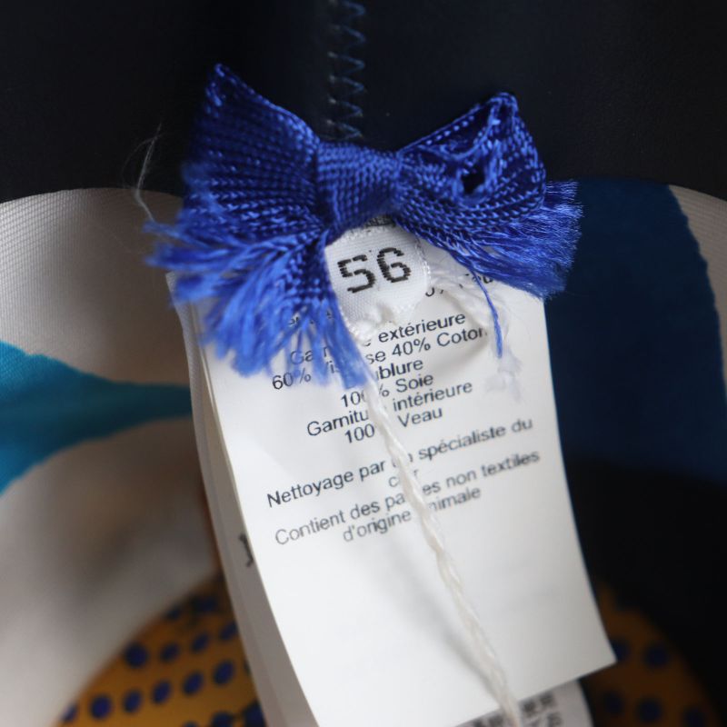 Hermes 100% Wool Lapin Felt Hat With Ribbon 100% Silk Lining Navy 56 Made In