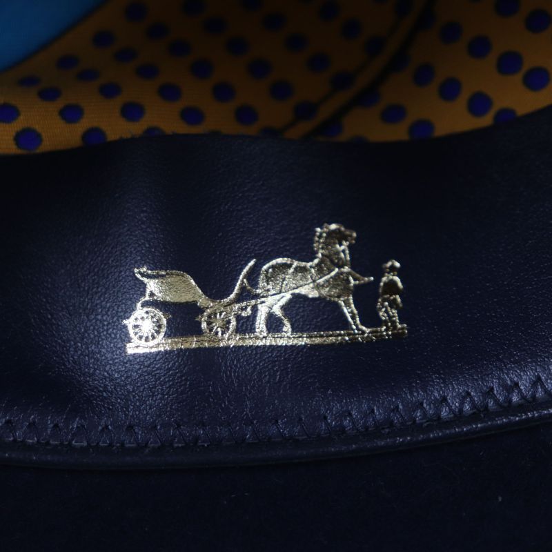 Hermes 100% Wool Lapin Felt Hat With Ribbon 100% Silk Lining Navy 56 Made In