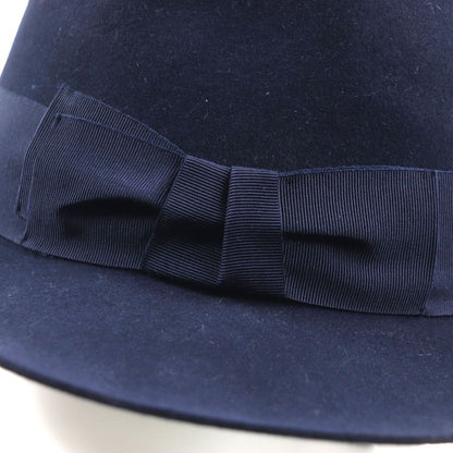 Hermes 100% Wool Lapin Felt Hat With Ribbon 100% Silk Lining Navy 56 Made In
