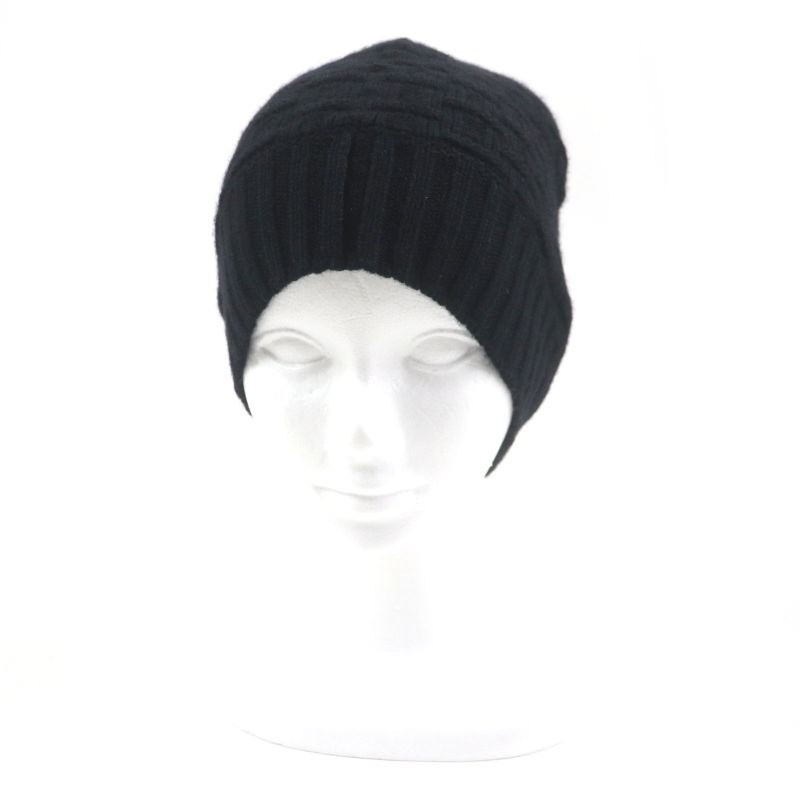 Hermes 100% Cashmere H Pattern Knitted Hat Beanie Knit Cap Black M Made In