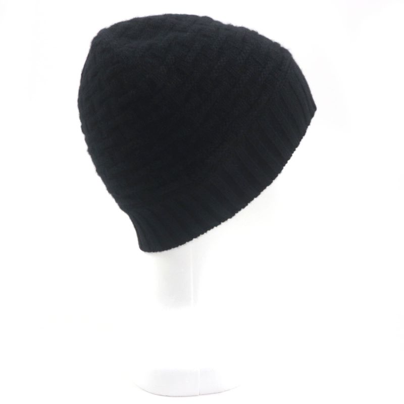 Hermes 100% Cashmere H Pattern Knitted Hat Beanie Knit Cap Black M Made In