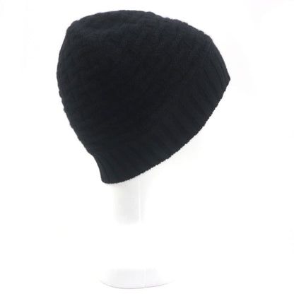 Hermes 100% Cashmere H Pattern Knitted Hat Beanie Knit Cap Black M Made In