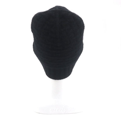 Hermes 100% Cashmere H Pattern Knitted Hat Beanie Knit Cap Black M Made In