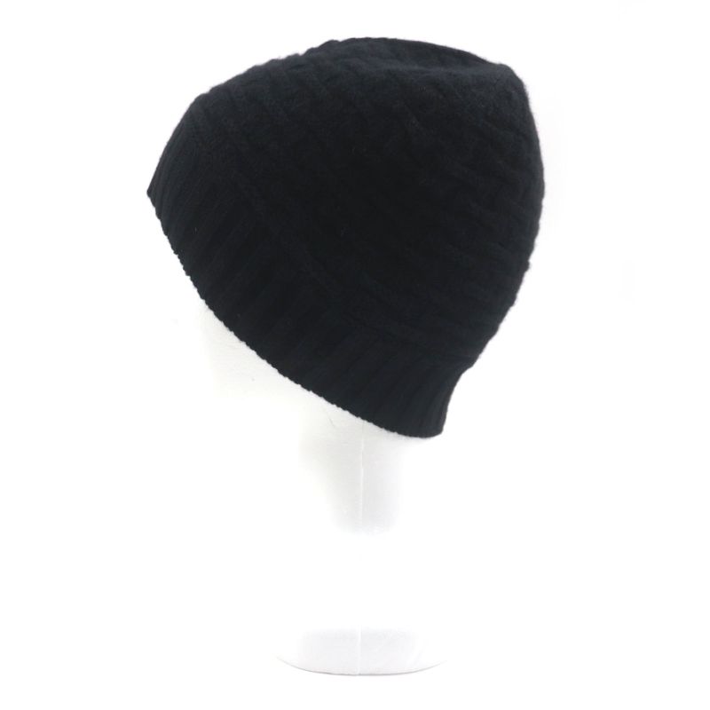Hermes 100% Cashmere H Pattern Knitted Hat Beanie Knit Cap Black M Made In