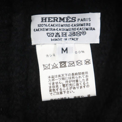 Hermes 100% Cashmere H Pattern Knitted Hat Beanie Knit Cap Black M Made In