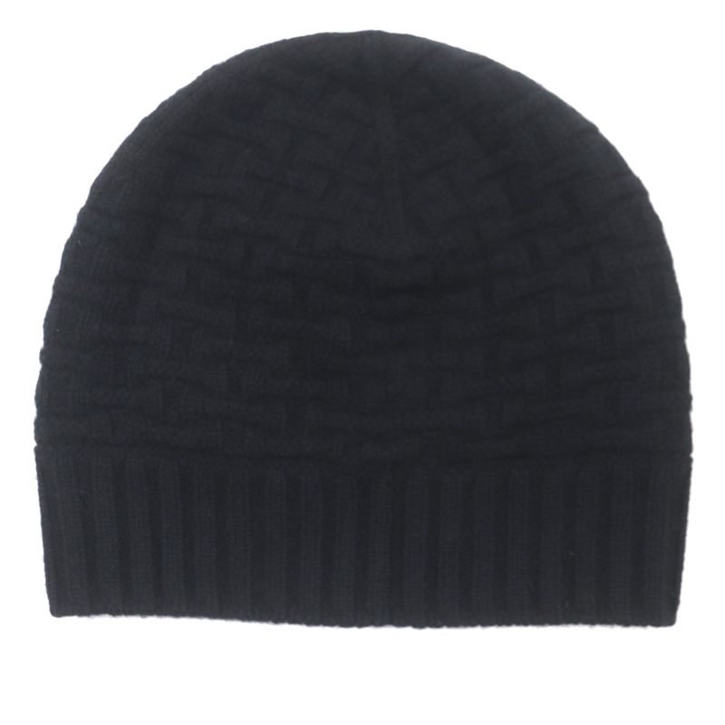 Hermes 100% Cashmere H Pattern Knitted Hat Beanie Knit Cap Black M Made In