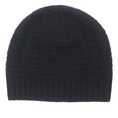 Hermes 100% Cashmere H Pattern Knitted Hat Beanie Knit Cap Black M Made In