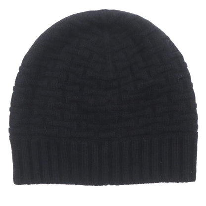 Hermes 100% Cashmere H Pattern Knitted Hat Beanie Knit Cap Black M Made In