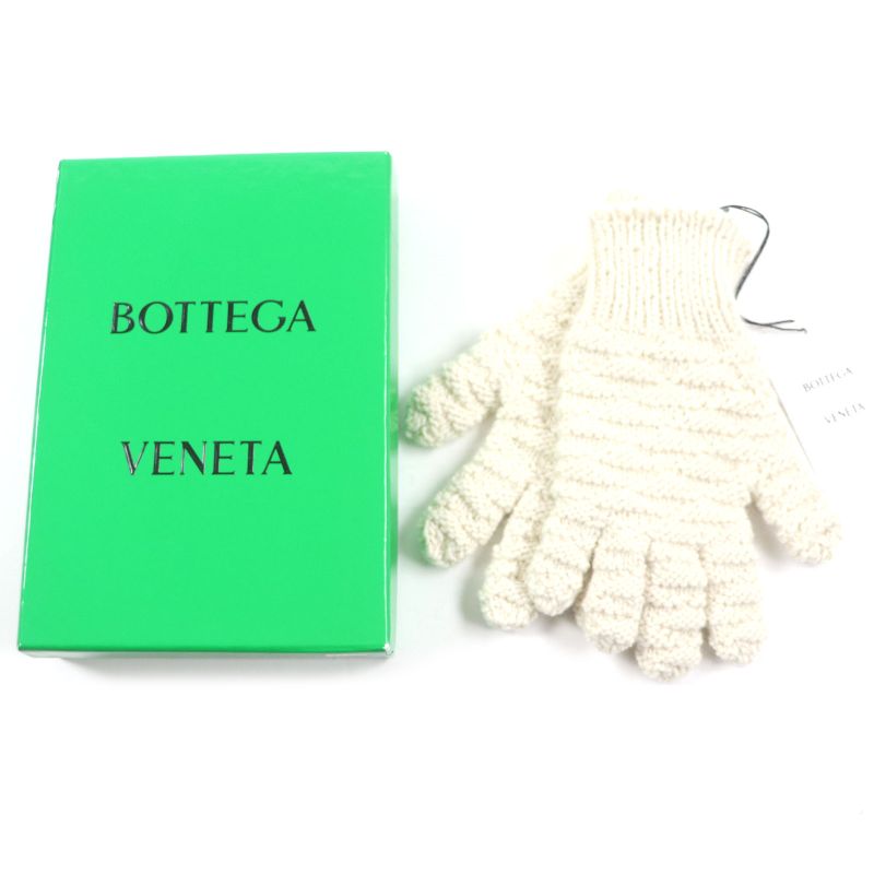  Bottega Veneta 670159 V10k0 100% Wool Knit Gloves White M Made