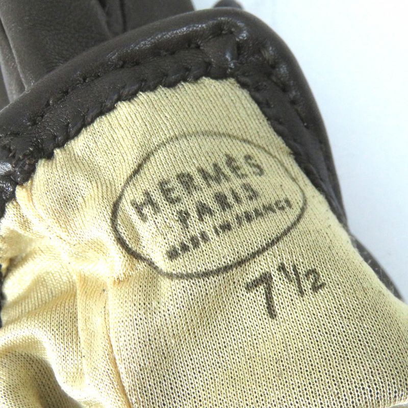 Hermes Kelly Hardware Leather Gloves Dark Brown Gold Hardware 7.5 Made In