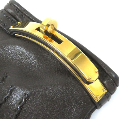 Hermes Kelly Hardware Leather Gloves Dark Brown Gold Hardware 7.5 Made In