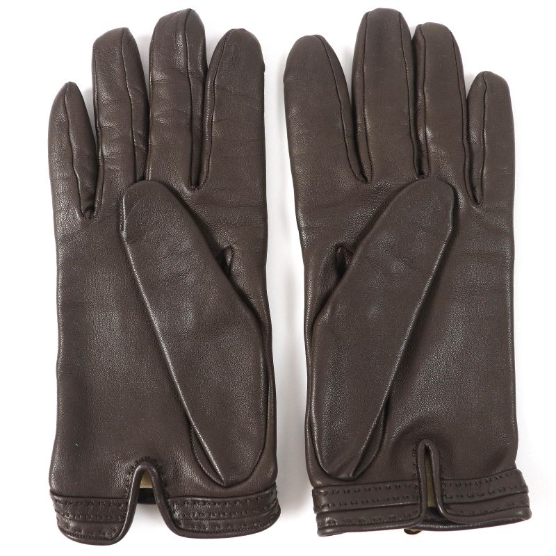Hermes Kelly Hardware Leather Gloves Dark Brown Gold Hardware 7.5 Made In