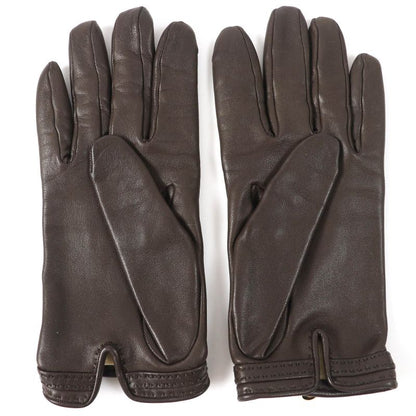 Hermes Kelly Hardware Leather Gloves Dark Brown Gold Hardware 7.5 Made In