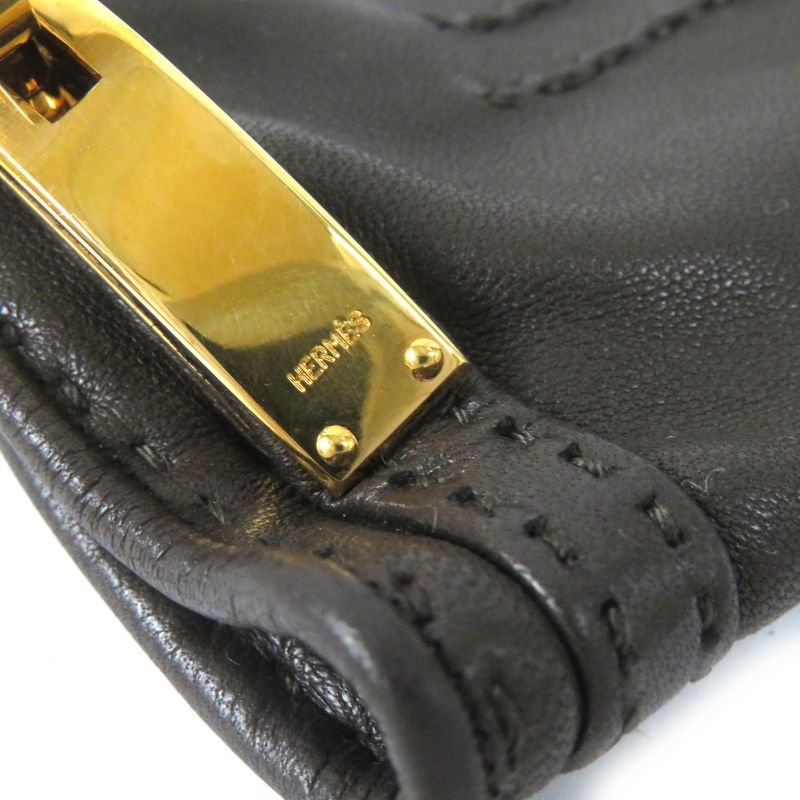 Hermes Kelly Hardware Leather Gloves Dark Brown Gold Hardware 7.5 Made In