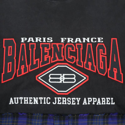  Balenciaga 21AW 698227 B Authentic Patched Print Checked Damaged Long Sleeve