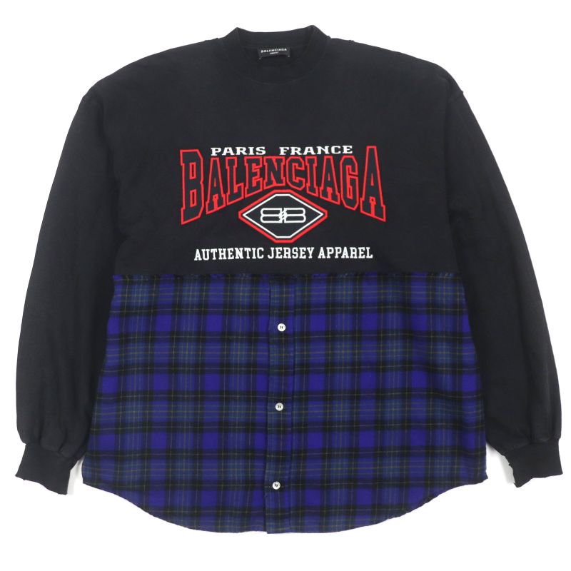  Balenciaga 21AW 698227 B Authentic Patched Print Checked Damaged Long Sleeve