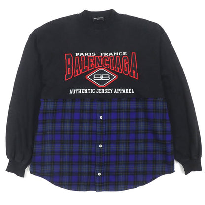  Balenciaga 21AW 698227 B Authentic Patched Print Checked Damaged Long Sleeve
