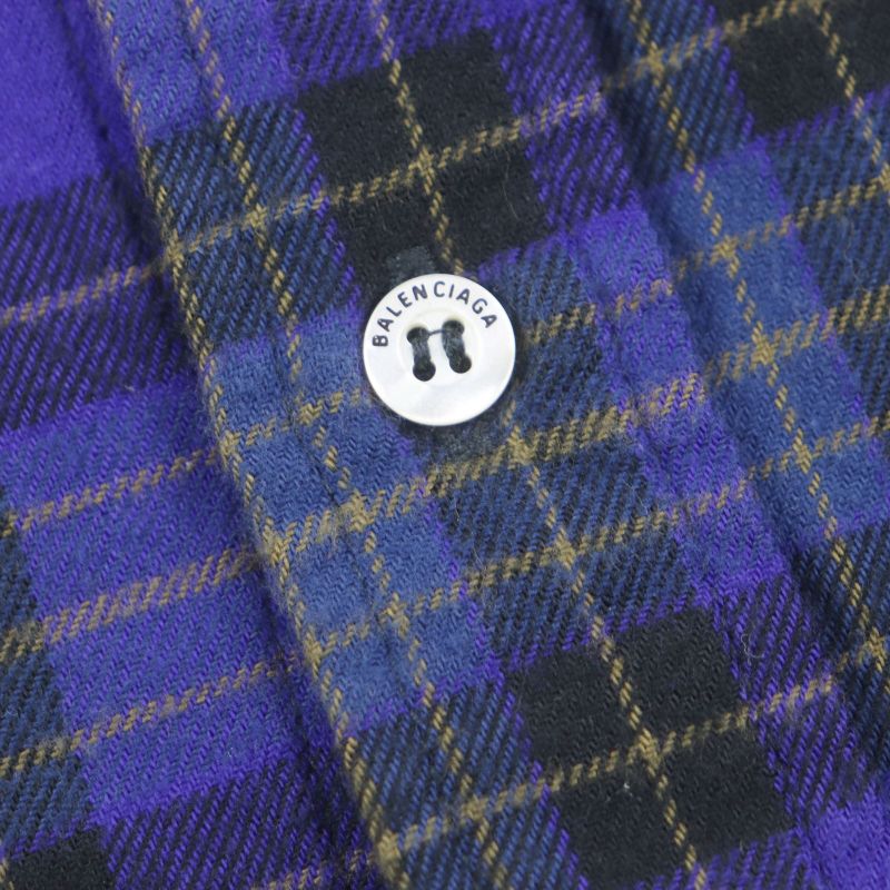  Balenciaga 21AW 698227 B Authentic Patched Print Checked Damaged Long Sleeve