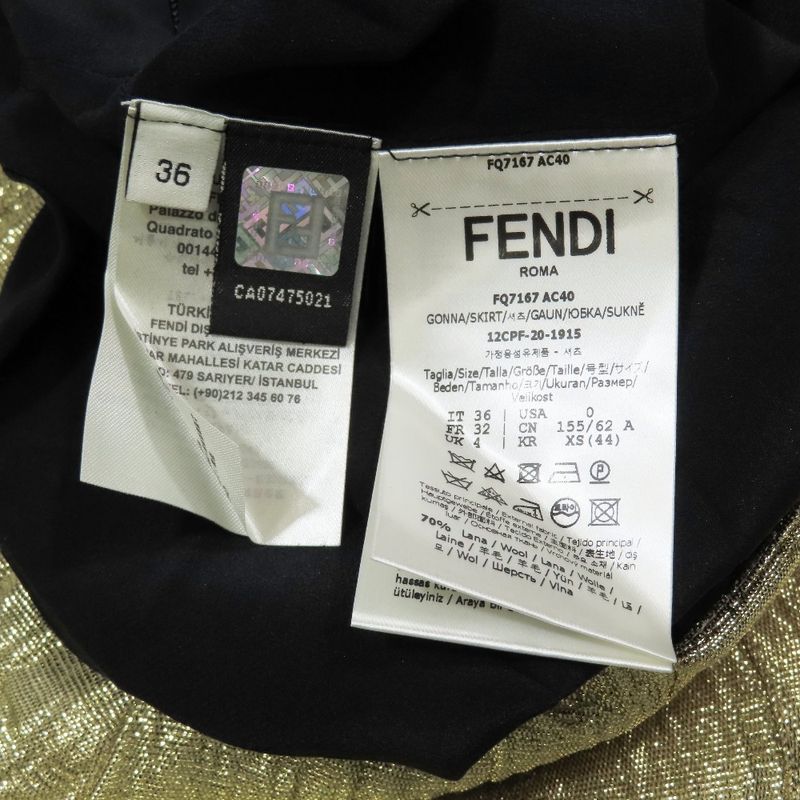 2020 Fendi Tuck Metallic Long Skirt Mimore Length Flared Fq7167 Size 36 Gold