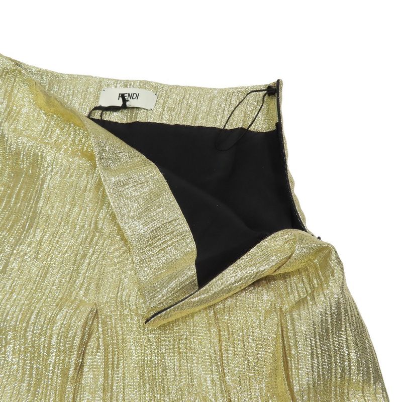 2020 Fendi Tuck Metallic Long Skirt Mimore Length Flared Fq7167 Size 36 Gold